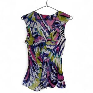 Sunny Leigh Size Small y2k Multicoloured Print Blouse with Ruffle Detail